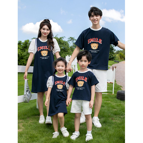親子裝2025新款網紅炸街夏天母子一家三口時尚休閒夏裝套裝連衣裙
