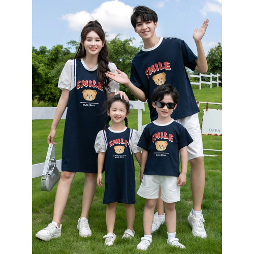 親子裝2025新款網紅炸街夏天母子一家三口時尚休閒夏裝套裝連衣裙