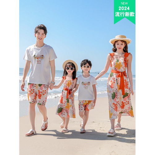 沙灘海邊度假親子裝一家三口四口三亞旅遊套裝2025新款洋氣母女裝