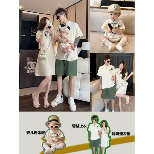 風親子裝一家三口夏裝漢服母子母女裝小月齡嬰兒T恤連衣裙潮