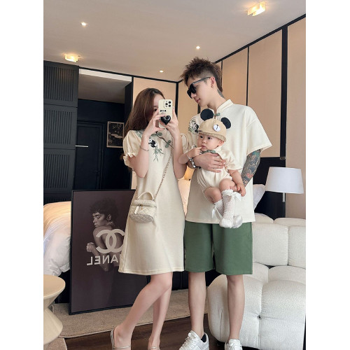 風親子裝一家三口夏裝漢服母子母女裝小月齡嬰兒T恤連衣裙潮