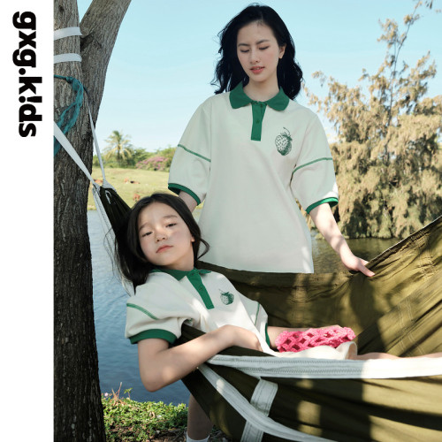 [親子裝]gxgkids童裝兒童T恤連衣裙Polo領25夏母女裝洋氣親子短袖