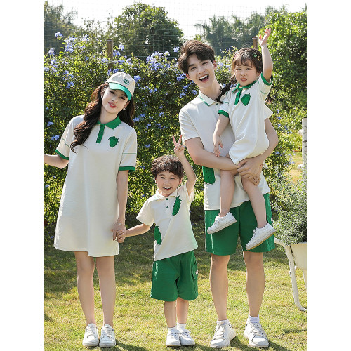 親子裝一家三口2025新款母女母子四口夏裝POLO連衣裙洋氣套裝夏季