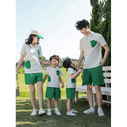 親子裝一家三口2025新款母女母子四口夏裝POLO連衣裙洋氣套裝夏季