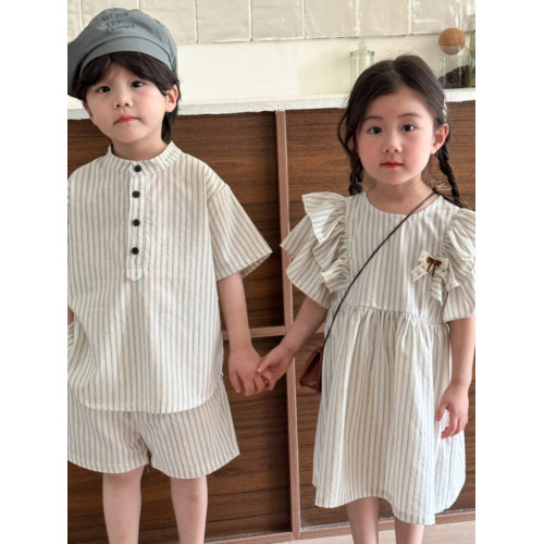 兄妹裝兒童夏裝姐弟裝短袖親子裝連衣裙夏季龍鳳胎純棉襯衫套裝潮