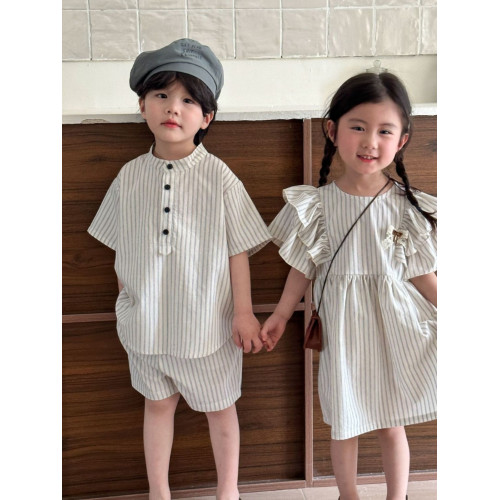 兄妹裝兒童夏裝姐弟裝短袖親子裝連衣裙夏季龍鳳胎純棉襯衫套裝潮