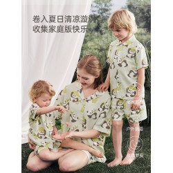 babylove親子裝套裝夏季薄款竹棉山茶母女母子短袖短褲居家兩件套