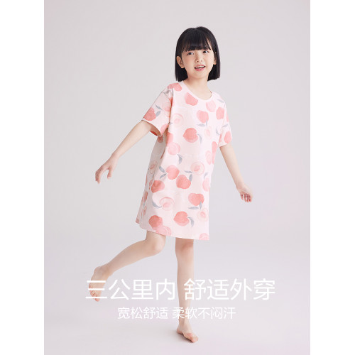 紅豆女童睡裙親子裝女孩兒童純棉寶寶印花短袖睡衣2024夏季新款