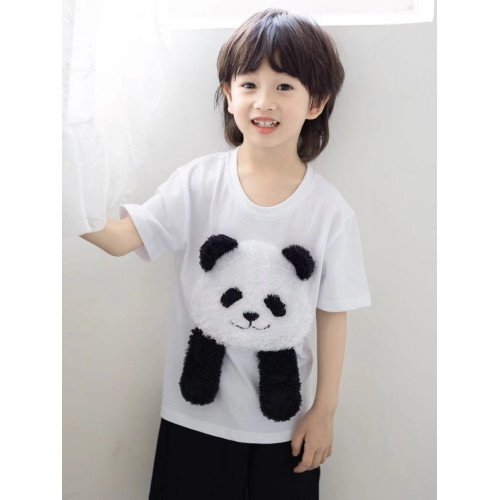 可愛動物圖案立體熊貓t恤兒童夏裝親子裝男寶寶短袖上衣男童女童