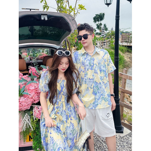 度假風親子裝2025新款夏天海邊一家三口四口襯衫母子母女裝連衣裙
