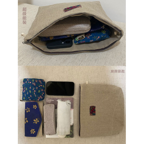 庸庸布包棉麻布包女帆布小零錢包化妝包女可攜式外出旅行大容量手拿