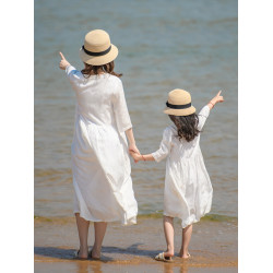 小樂往原創親子裝81課 春夏文藝清新白色連衣裙五分袖母女連衣裙