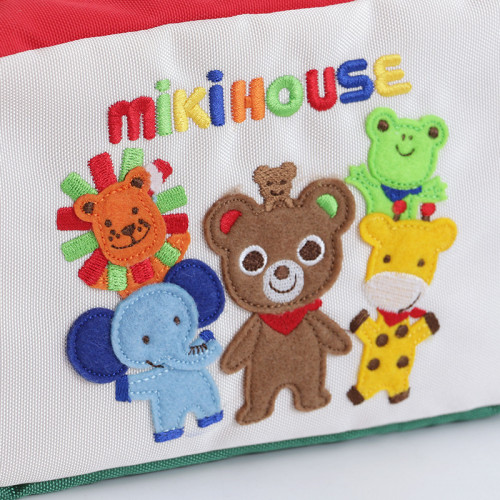 miki日系手拿化妝包卡通彩色字母格子熊動物園刺綉帆布包收納包