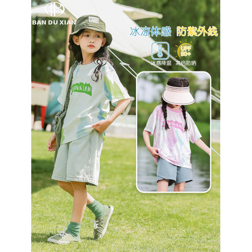 親子女童夏裝速乾衣t恤短袖女孩中大童夏季運動休閒透氣體恤上衣