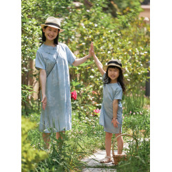 小樂往親子裝107課 夏柔軟天絲新中式女童清新文藝母女旗袍連衣裙