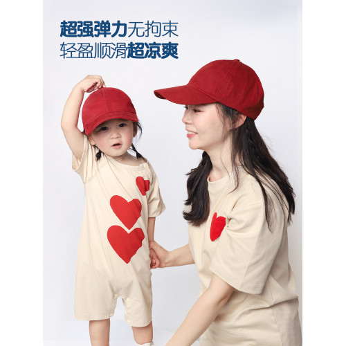 WHYLOOK不一樣親子裝一家三口四口夏裝嬰兒連體衣寶寶T恤愛心原創