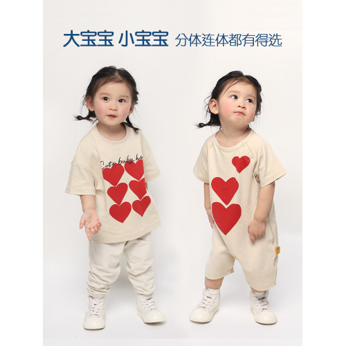 WHYLOOK不一樣親子裝一家三口四口夏裝嬰兒連體衣寶寶T恤愛心原創
