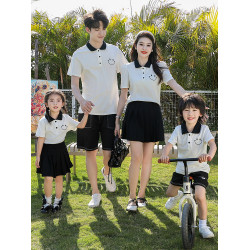 親子裝一家三口夏裝2025新款活動團體母女短袖polo幼兒園夏季套裝