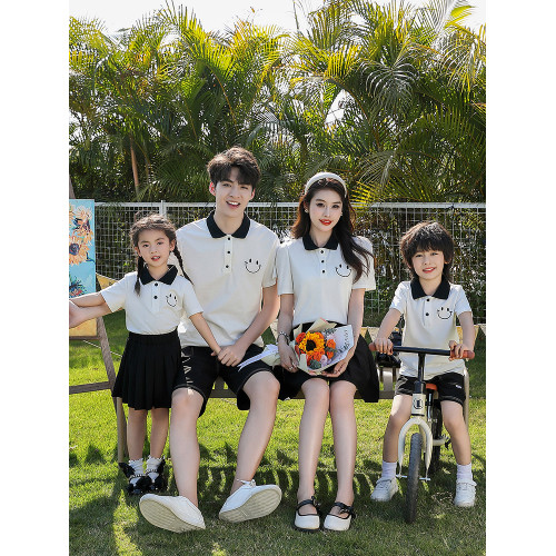 親子裝一家三口夏裝2025新款活動團體母女短袖polo幼兒園夏季套裝