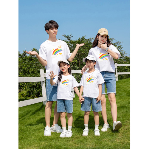 親子裝夏一家三口2025新款母女夏季母子四口純棉短袖T恤運動套裝