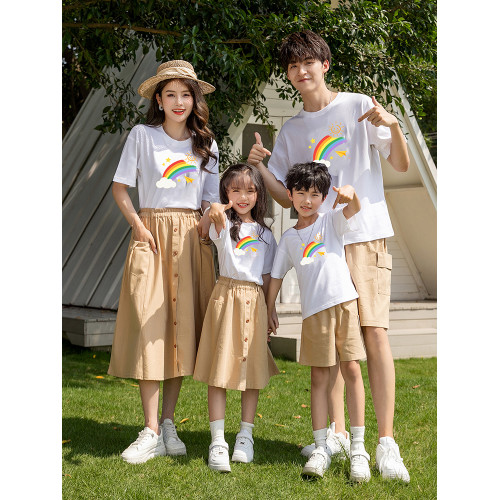 親子裝夏一家三口2025新款母女夏季母子四口純棉短袖T恤運動套裝