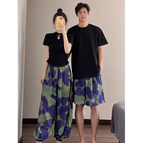 新中式一家三口親子裝母女連衣裙沙灘度假母子國風旗袍燈籠褲套裝