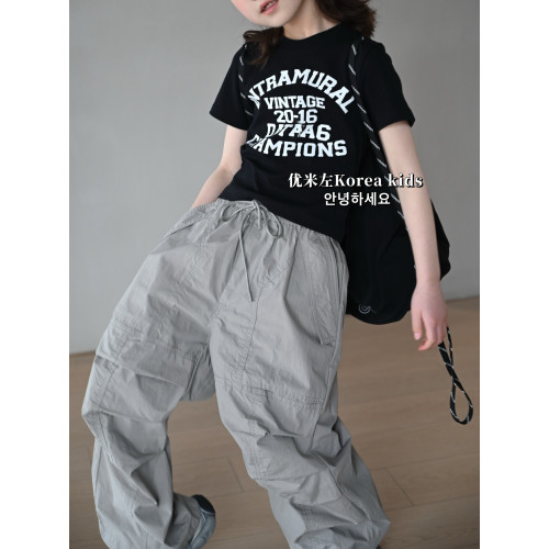 優米左童裝女童短袖T恤修身短款2025新款洋氣女孩時髦上衣純棉潮