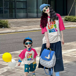 親子裝母女母子炸街高級2025夏款洋氣一家三口四口短袖T恤男女童