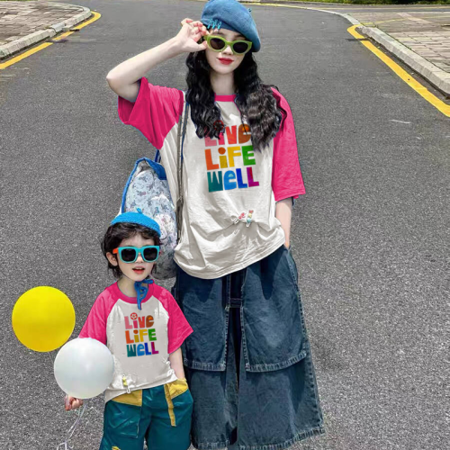 親子裝母女母子炸街高級2025夏款洋氣一家三口四口短袖T恤男女童