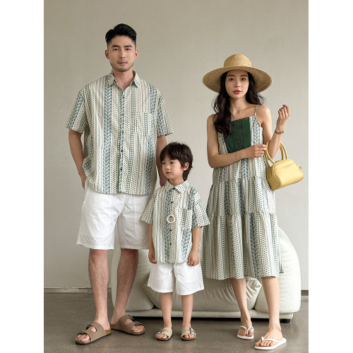 親子裝一家三口夏裝純棉寬松旅遊度假襯衫洋氣母女裝炸街連衣裙潮
