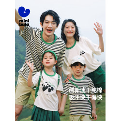 迷你巴拉男童短袖T恤兒童純棉速乾上衣t夏季女童一家四口親子裝薄