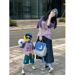 親子裝一家三口四口多巴胺母女母子T恤夏季洋氣海邊度假短袖t恤潮