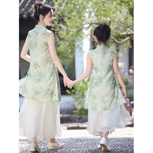 女童旗袍連衣裙夏季2025新款兒童風漢服新中式古風公主親子裝