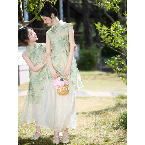 女童旗袍連衣裙夏季2025新款兒童風漢服新中式古風公主親子裝