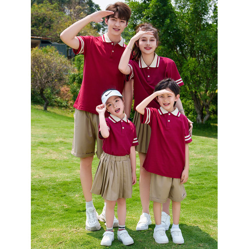 親子裝2025新款夏季一家三口四口POLO衫幼兒園運動會班服母女套裝