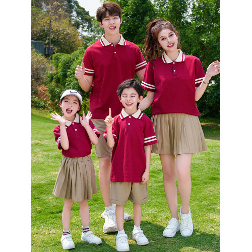 親子裝2025新款夏季一家三口四口POLO衫幼兒園運動會班服母女套裝