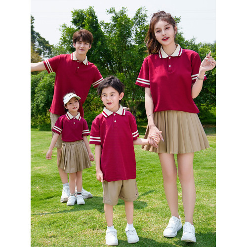 親子裝2025新款夏季一家三口四口POLO衫幼兒園運動會班服母女套裝
