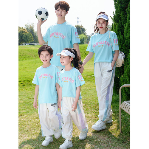 親子裝夏季一家三口四口母子裝短袖t恤幼兒園活動運動會母女套裝