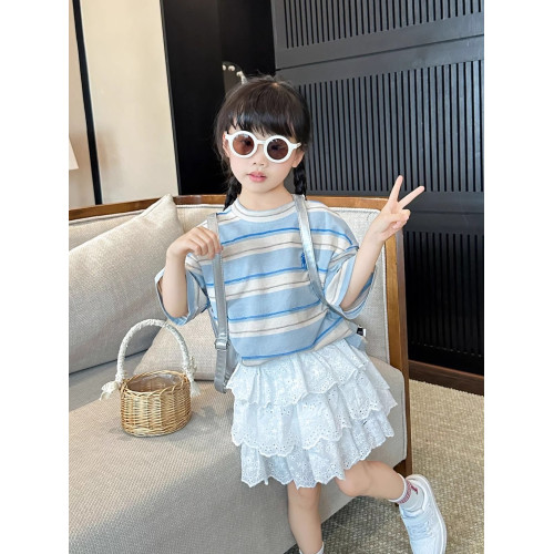 不一樣的小月齡親子裝2025新款高級一家三口母女嬰兒條紋短袖T恤