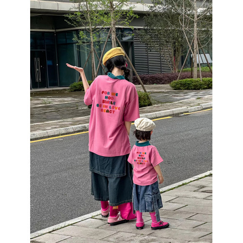 親子裝夏母子母女裝短袖高級一家三口四口Polo衫旅遊度假兒童t恤
