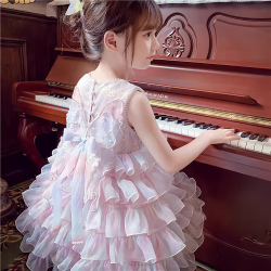 英國NTYUK 女童連衣裙夏裝2026新款洋氣兒童亮片公主裙演出禮服裙