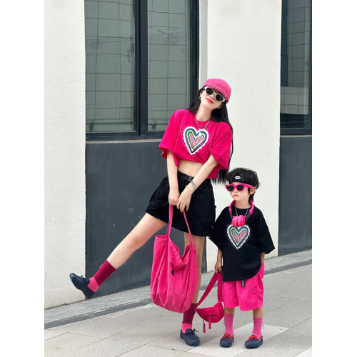 高級親子裝夏母女母子t恤一家三口四口短袖炸街洋氣男童女寶度假