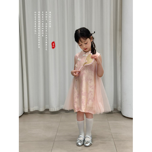 柒號童倉女大童新中式旗袍裙紗裙夏裝新款女童改良漢服裙盤釦古風
