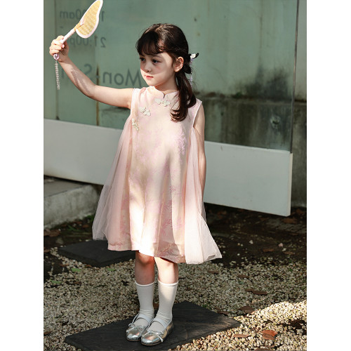 柒號童倉女大童新中式旗袍裙紗裙夏裝新款女童改良漢服裙盤釦古風