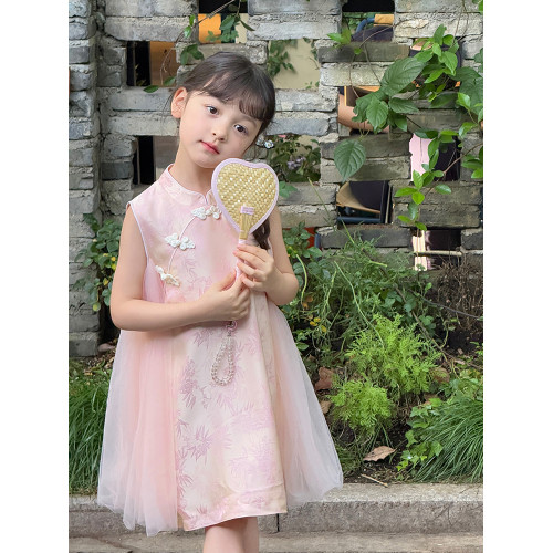 柒號童倉女大童新中式旗袍裙紗裙夏裝新款女童改良漢服裙盤釦古風