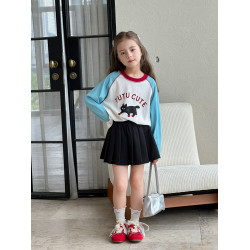 圖圖小象童裝T恤2026春夏新款女童長袖衫百搭撞色親子裝長袖上衣