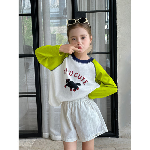 圖圖小象童裝T恤2026春夏新款女童長袖衫百搭撞色親子裝長袖上衣