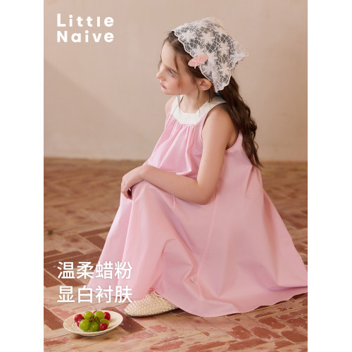 Little Naive兒童連衣裙夏季新款法式度假風裙子女童蝴蝶結背心裙