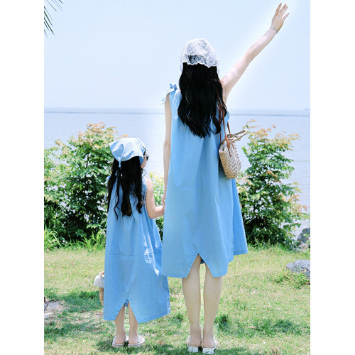 法式多巴胺海邊親子裝2024新款高級感夏季母女裝連衣裙度假沙灘裙