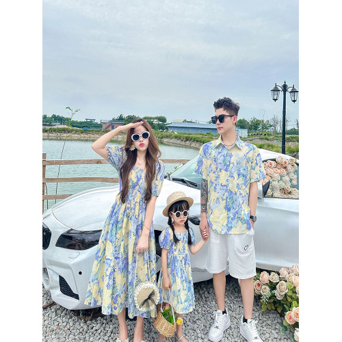法式母女裝連衣裙2025夏季新款一家三口親子裝度假風夏裝碎花裙